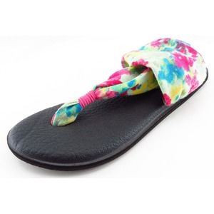 Sanuk T-Strap Sandals Multicolor Fabric‎ Women Shoes Size 6 Medium